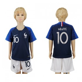 Frankrig VM 2018 Mbappe 10 Børn Hjemmebanesæt Kortærmet (+ Korte bukser)